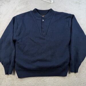 Vintage Remington Sweatshirt Mens XL Navy Wool Blend Henley Lined Pullover